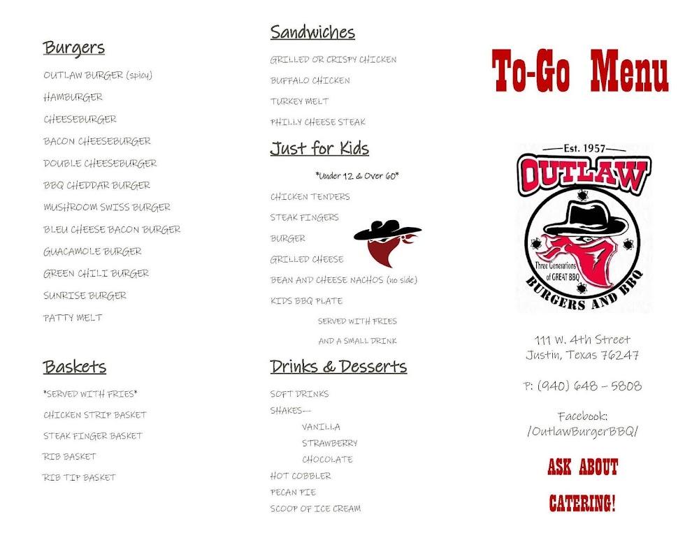 Outlaw Burgers & BBQ Menu image 3